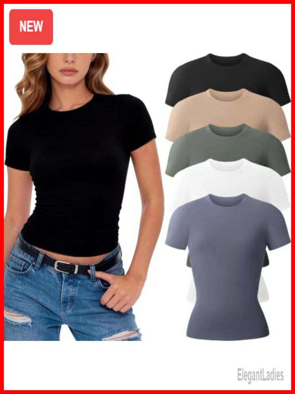 Women's Fitted Crew Neck Short Sleeve T-Shirts Rayon Spandex Workout Tops